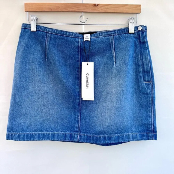 NWT Calvin Klein Women's Side Button Zipper Light Wash Blue Denim Mini Skirt 29 - Picture 6 of 10